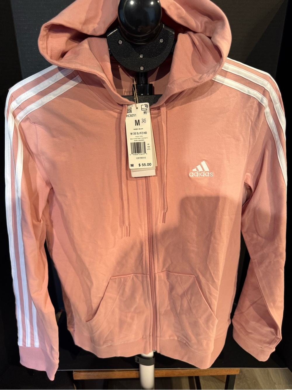 Adidas Women's Mauve Three-Stripe Hooded Zip Jacket Medium